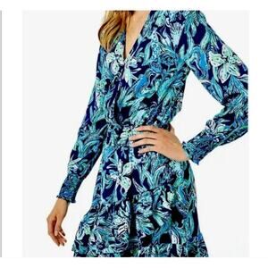 NWT Lilly Pulitzer Sz 2 Christiana Stretch Dress Navy Take It or Leaf It